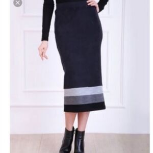Lada Lucci womens plus 3x midi skirt navy stripe accent color block wool blend
